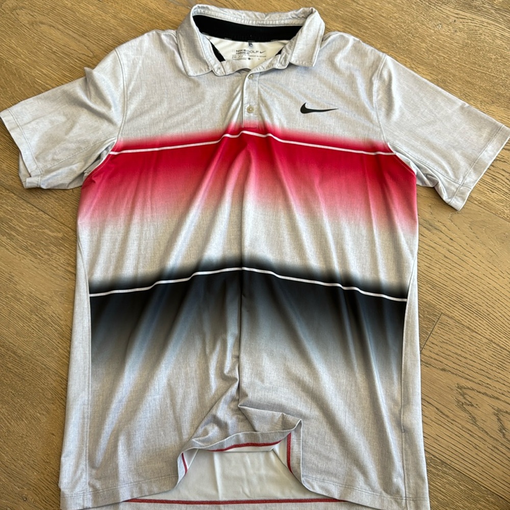 Nike Red Black Silver White Polo Golf STANDARD FIT Shirt STRIPE